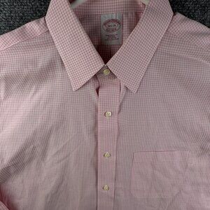 Brooks Brothers Long Sleeve Button Up Cotton Pink Check 16.5 35 Traditional Fit
